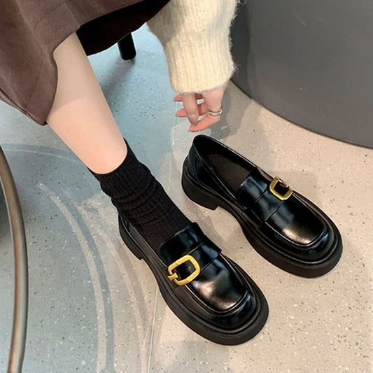 Women's Grape Mom British Strap Square Buckle Loafers