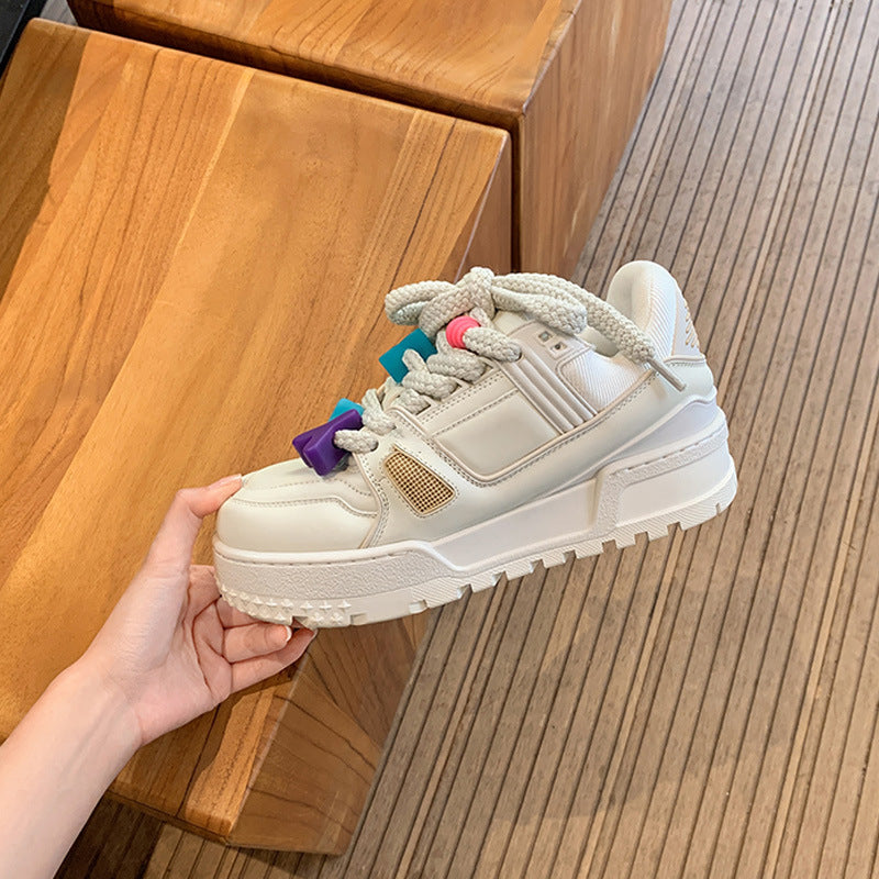 Women's Ding Genuine Made Korean Bread White Thick Bottom Sneakers