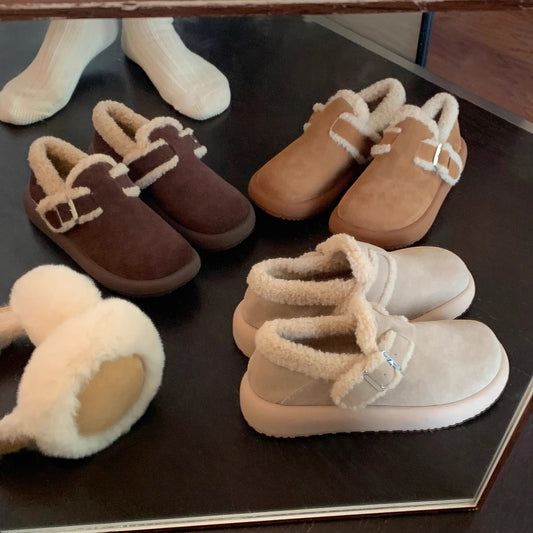 Women's Warm With Veet Genuine Platform Peas Slip-on Fluffy Casual Shoes
