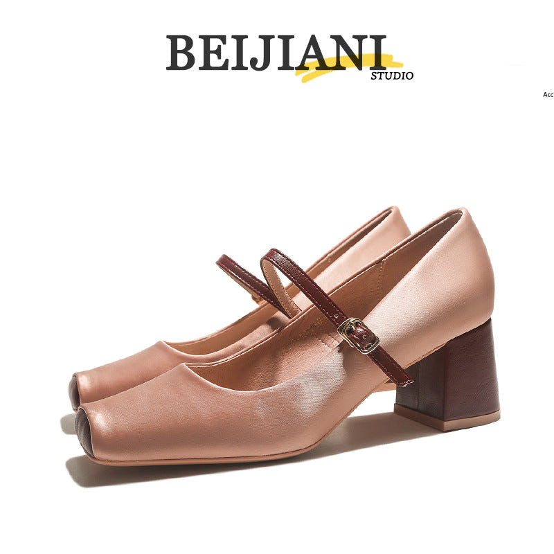 Women's Pig Nose Square Toe High Chunky Heels