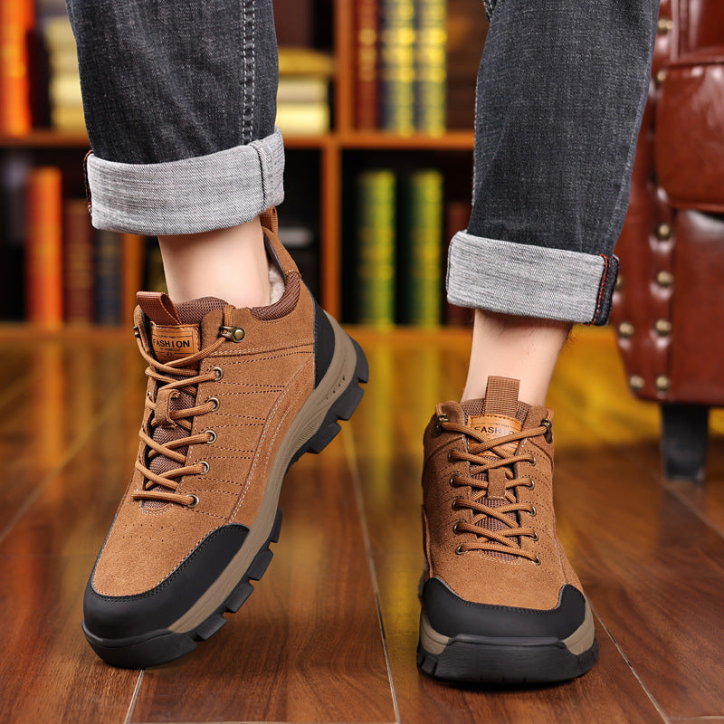Men's Winter Suede Cowhide Outdoor Fleece-lined Genuine Wool Men's Shoes
