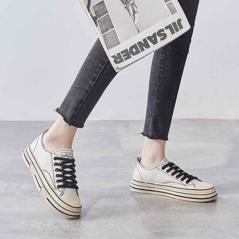 Women's Flat Black Board Sports White For Canvas Shoes