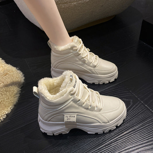 Winter Platform White Fleece-lined Korean Style Versatile Casual Shoes