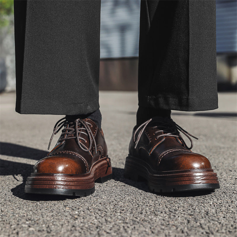 Men's College Style Big Head Platform Autumn Leather Shoes