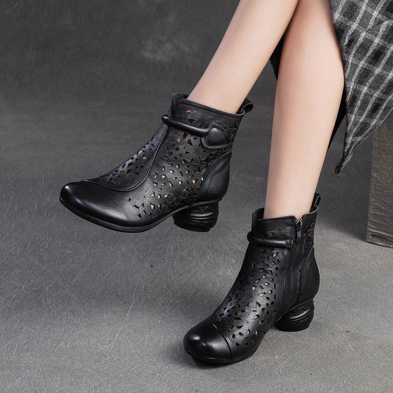 Women's Hollow Martin First Layer Cowhide Retro Heels