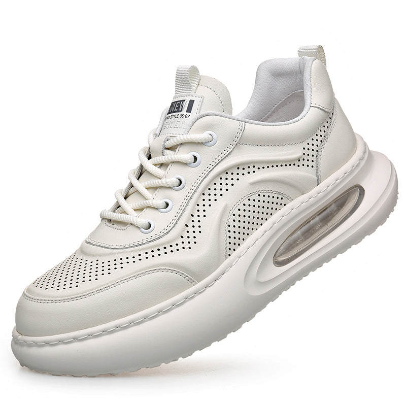 Men's Genuine Breathable White Hollow Hole Cushion Insole Leather Shoes