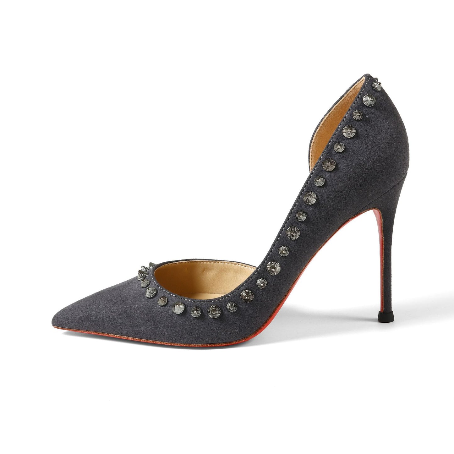 Women's Toe Suede Nude Pink Rivet Red Bottom High Heels