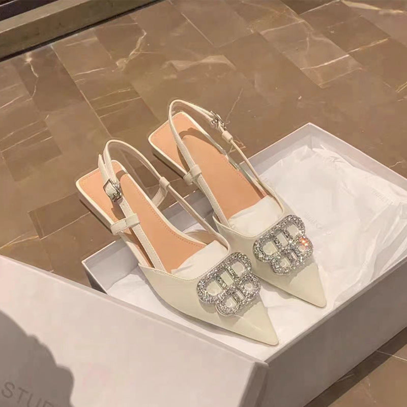 Women's Rhinestone Low Small Sharp Point Advanced Sandals