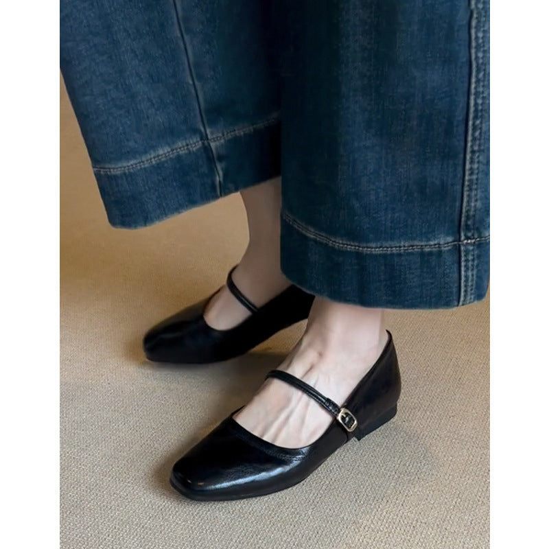 Women's French Retro Buckle Mary Jane Flat Elegant Shallow Women's Fashion Shoes
