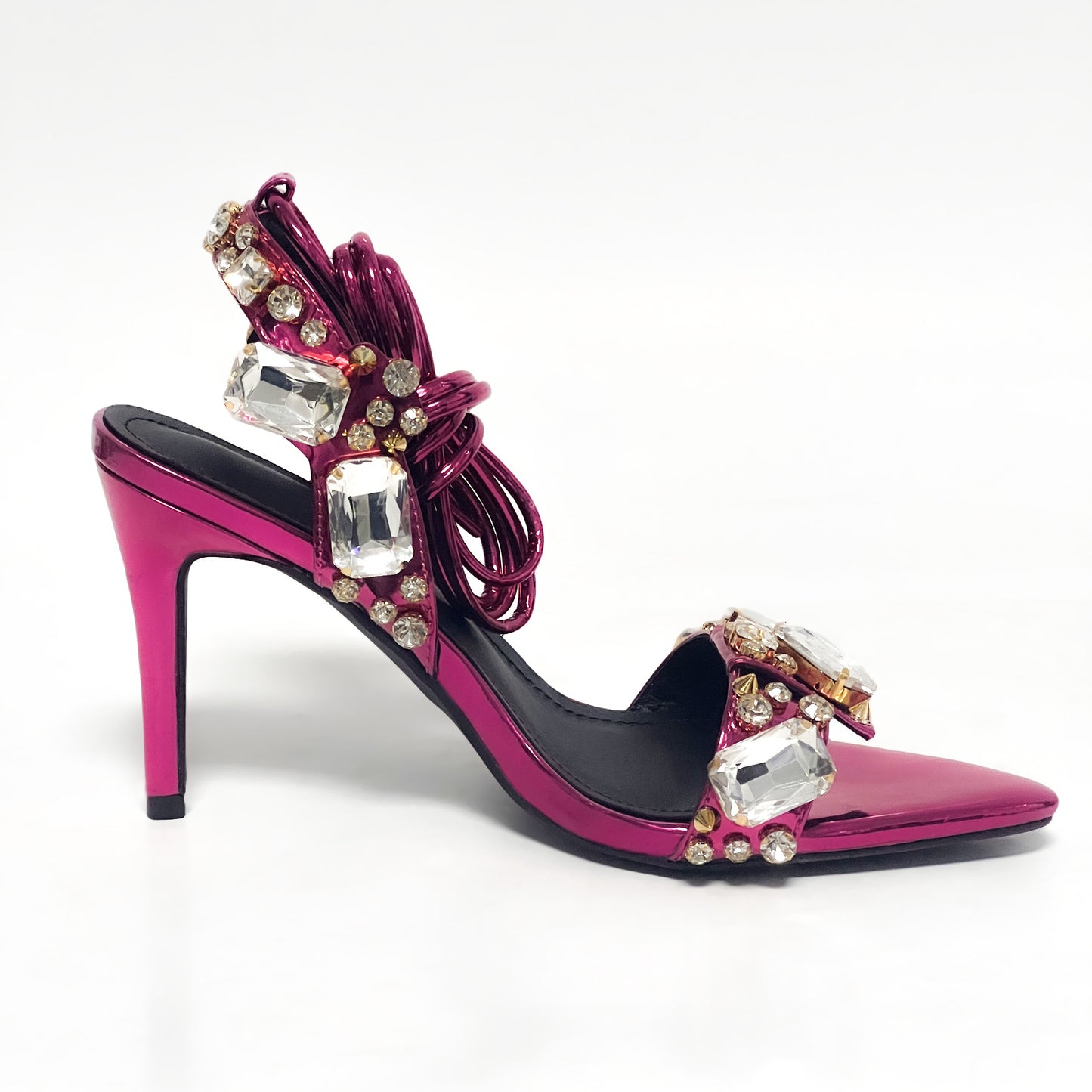 Pointed Toe Golden Rivet Rhinestone Stiletto Summer Heels