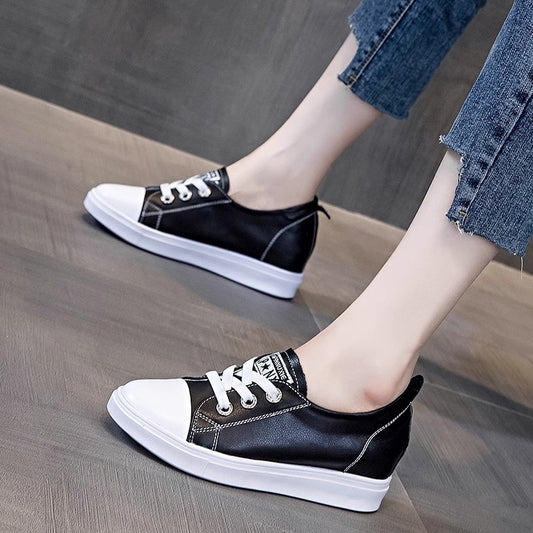 Women's Hidden White Genuine Wedge Breathable Cowhide Casual Shoes