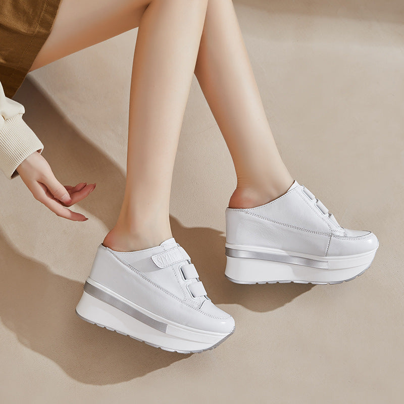 Platform Top Layer Cowhide Mesh White Sandals