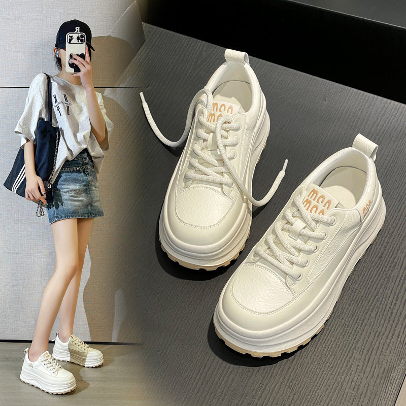 Women's Platform White Spring Height Increasing Muffin Sneakers