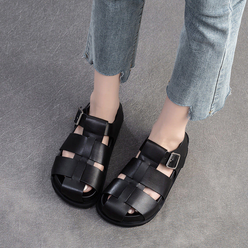 Women's Toe Hollow Breathable Platform Buckle Roman Sandals