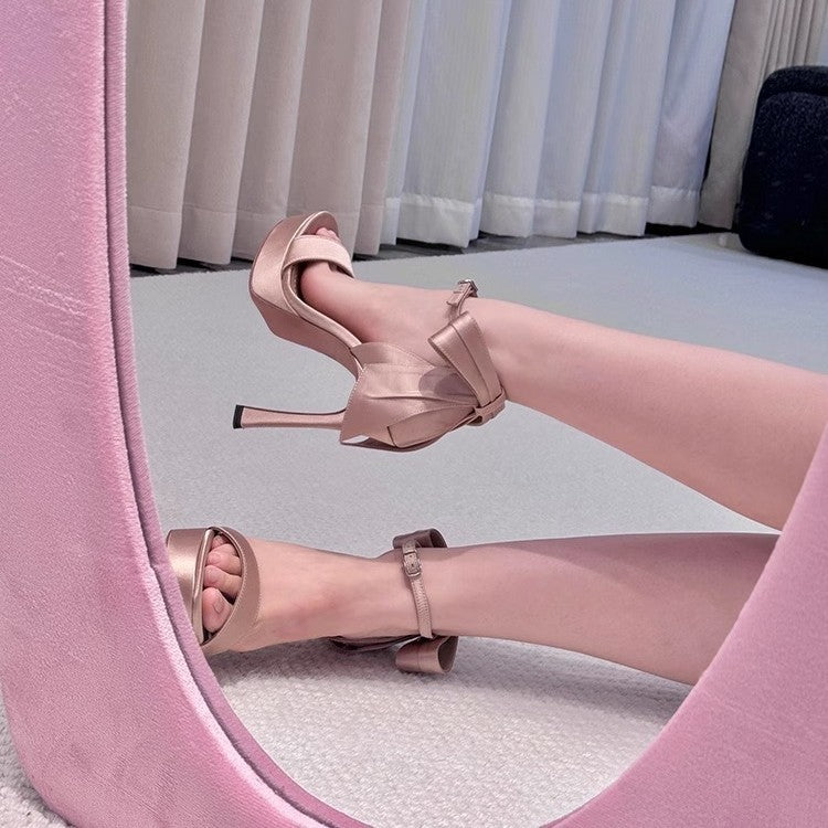 Women's French Platform Champagne Bow High Stiletto Lolita Women's Shoes