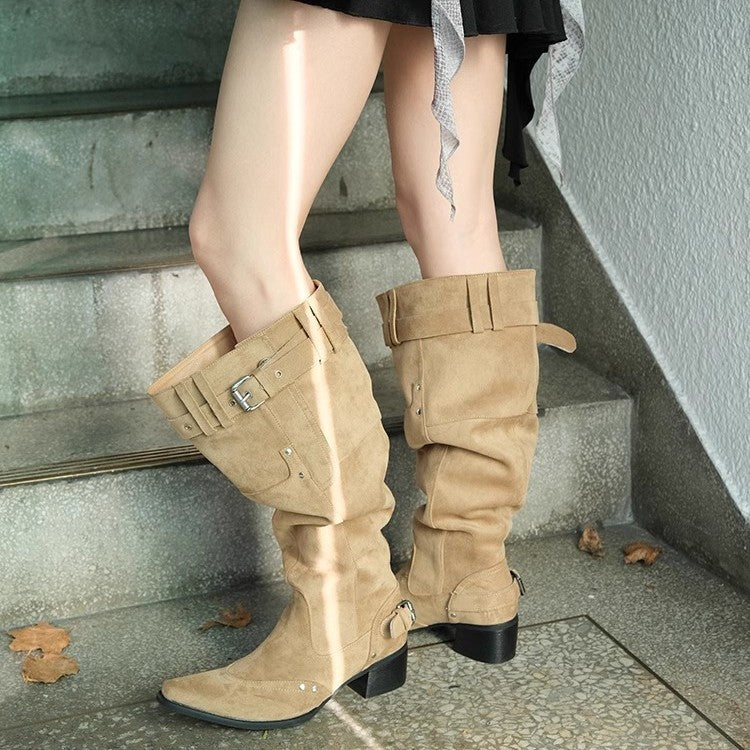 Women's Toe Large Tube High Pile Style Retro Western Boots