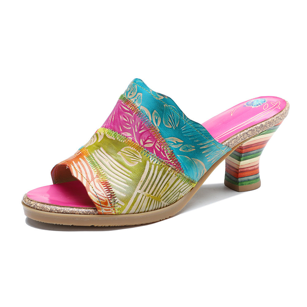 Genuine Hand-rub Color Retro Matching Comfortable Heels
