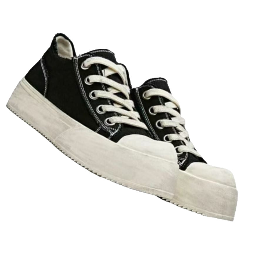 Women's & Men's Distressed Brushed Thick Sole Increased Commuter Sports Canvas Shoes