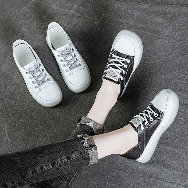 Women's Invisible Elevated Top Layer Cowhide Round Casual Shoes