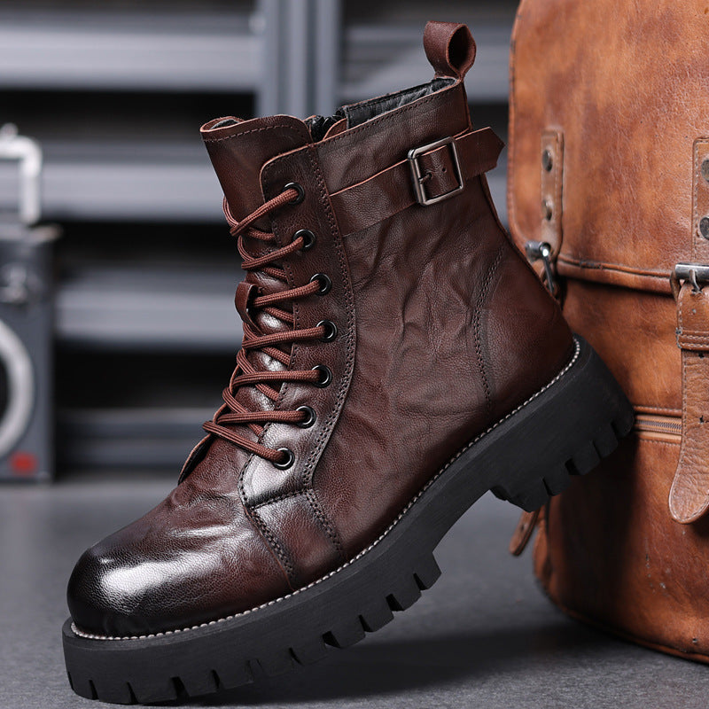 Men's Sheepskin Martin Cotton Genuine Motorcycle Fleece-lined Boots