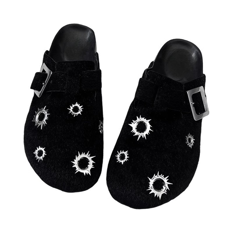Women's Summer Imported Horse Hair Three-dimensional Bullet Slippers