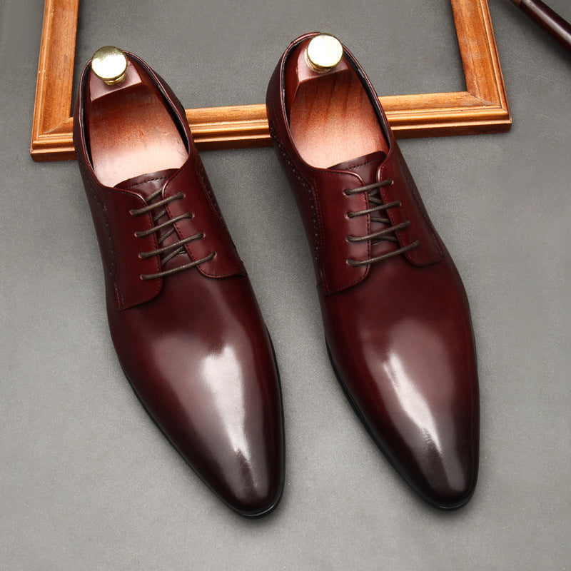 Men's Brogue Calf Lace Up Formal Black Brown Square Leather Shoes