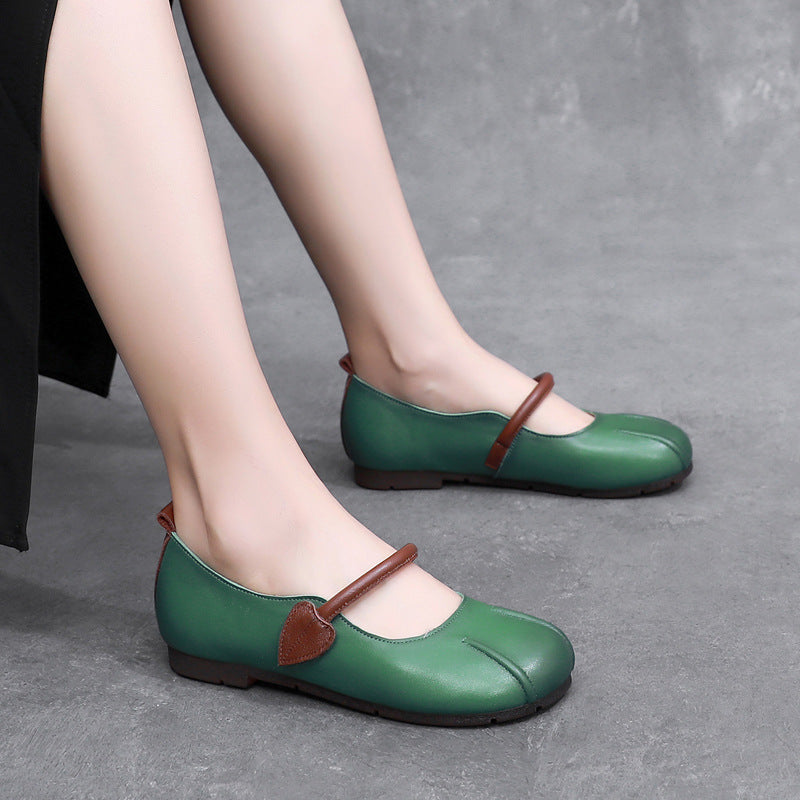 Women's Cowhide Soft Sole Buckle Square Head Authentic Comfortable Casual Shoes