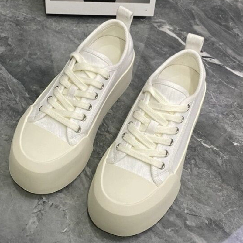 Beautiful Women's Summer Thick-soled Increased White Canvas Shoes