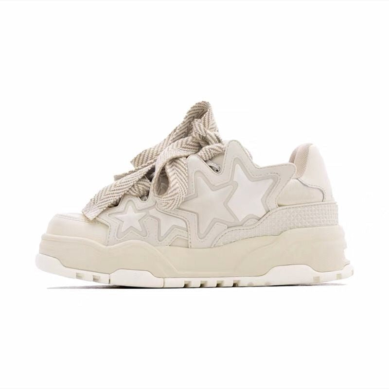 Women's & Men's Ding Milky White Star Bread Niche Sneakers