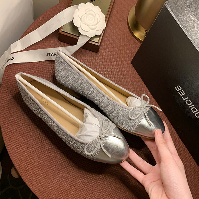 Women's Grape Mom Bow Style Spring Sweet Round Toe Shallow Women's Shoes