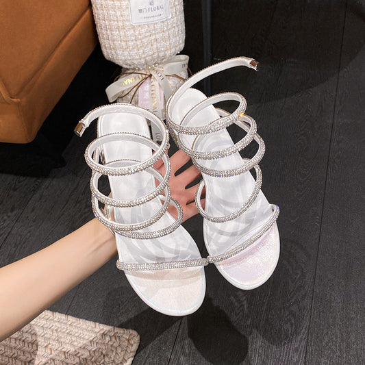 Women's Snake-shaped Summer Chunky Open Toe Roman Heels