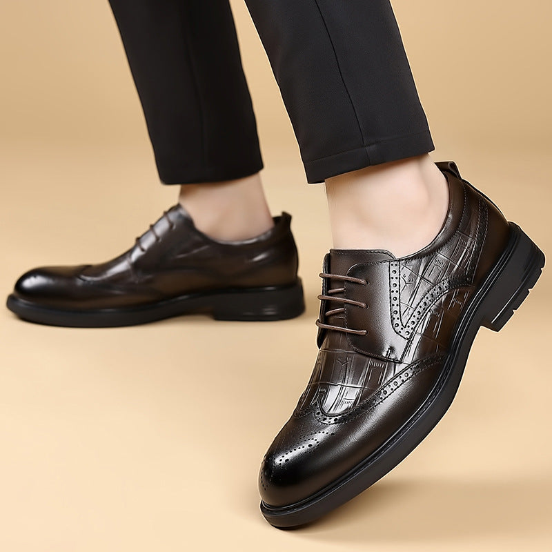 Men's Formal Wedding Crocodile Pattern Cowhide Brogue Leather Shoes