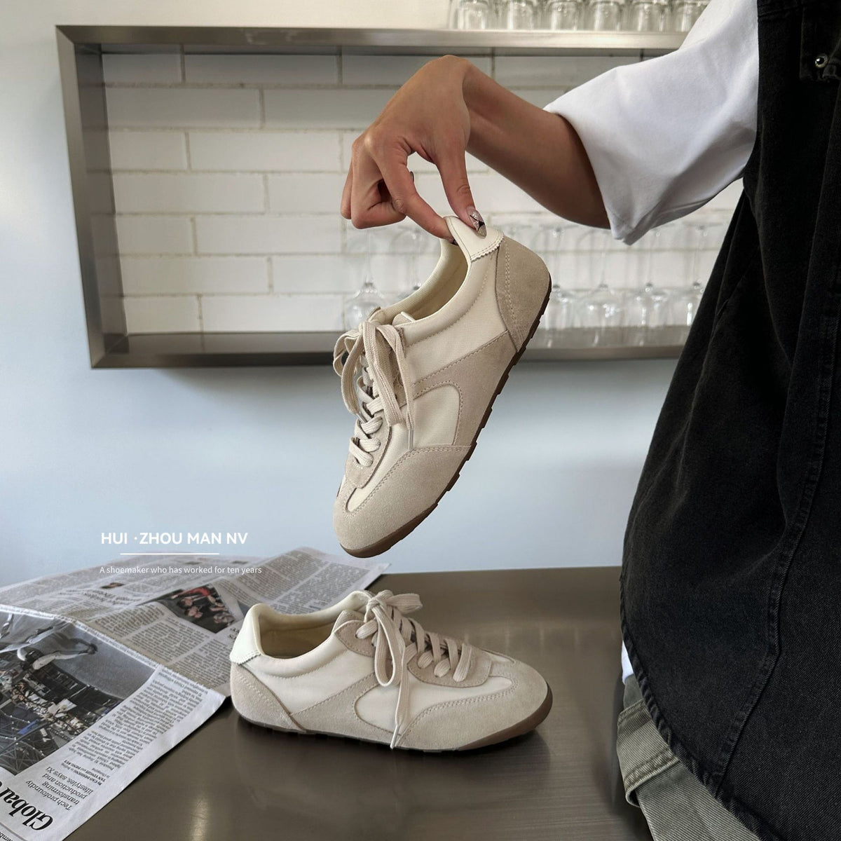 Women's Genuine Retro Stitching German Training Round Sneakers
