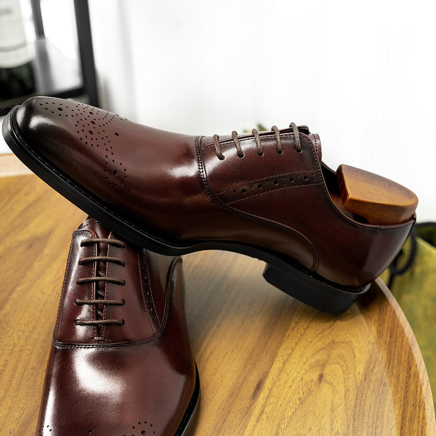 Men's Oxford Business Brogue Pointed Toe Calf Leather Shoes