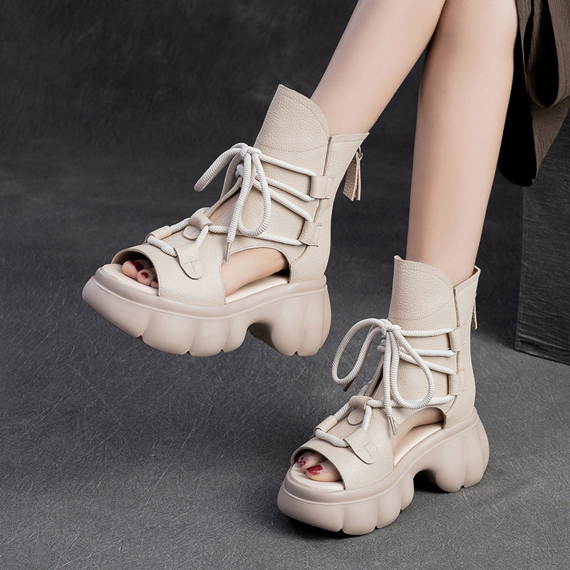 Women's Breathable Peep Toe Platform Retro Round Sandals