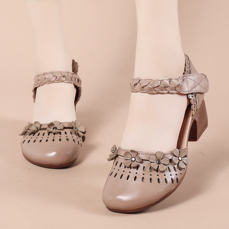 Women's First Layer Cowhide Outer Wear Closed Heels