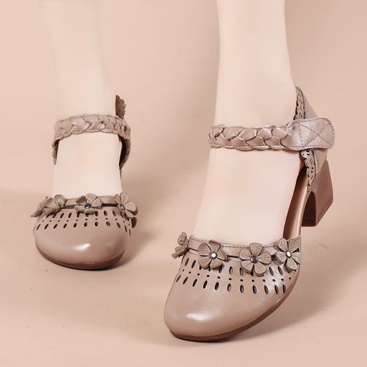 Women's First Layer Cowhide Outer Wear Closed Heels
