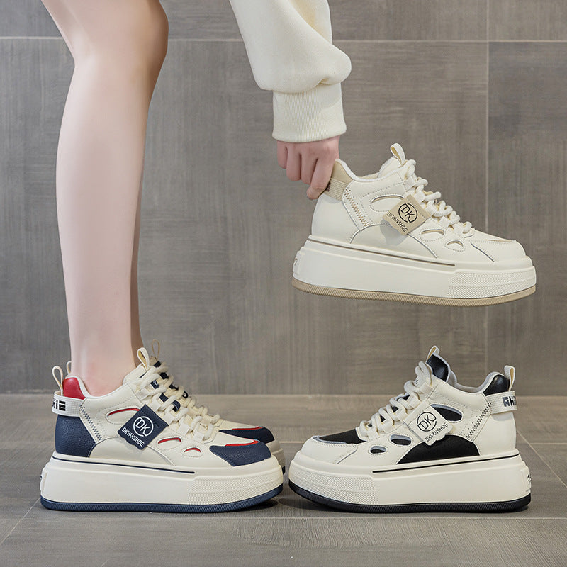 Women's Thick-soled Sports Dad Genuine Elevator White Sneakers