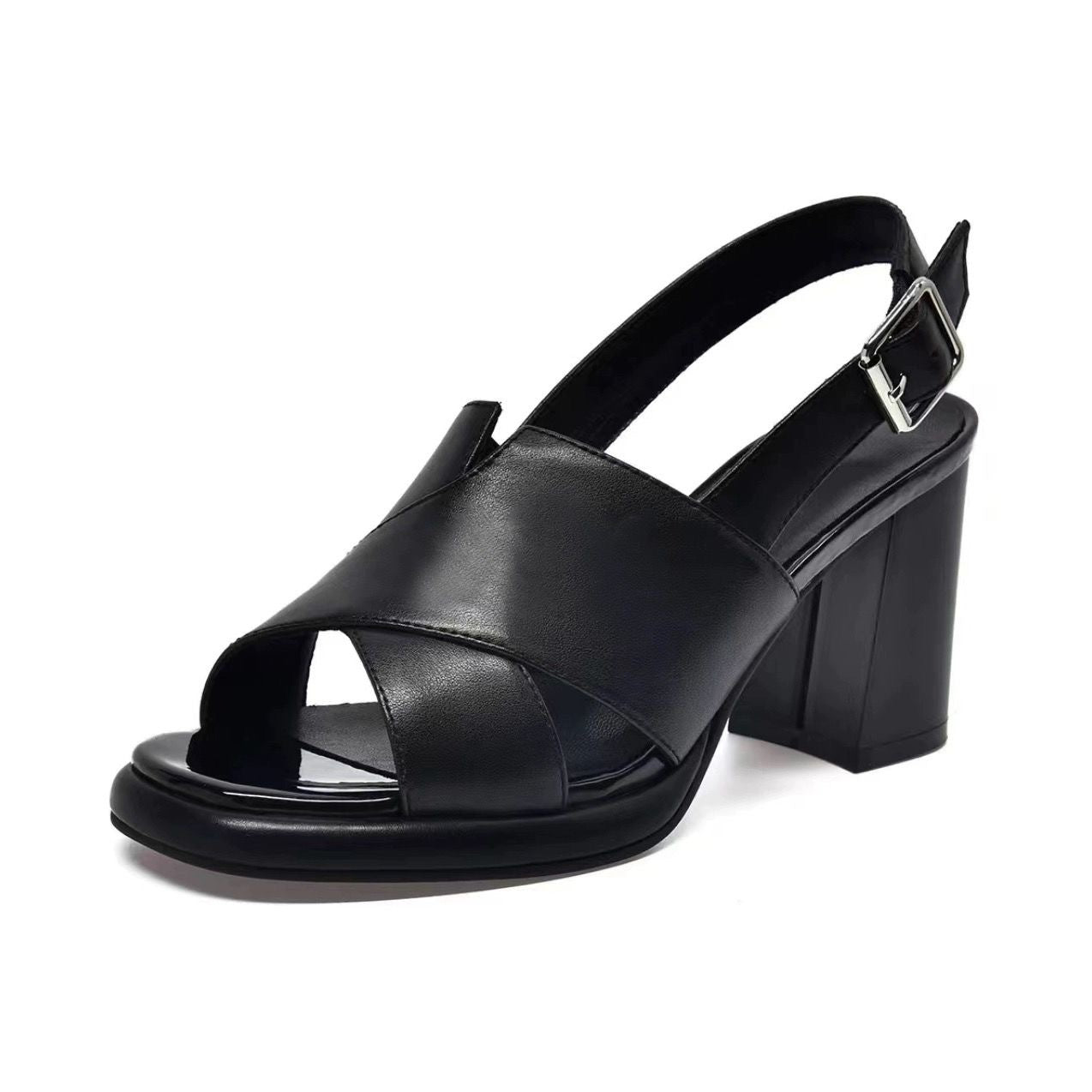 Women's Cowhide High Summer Small Thick-soled Peep Heels