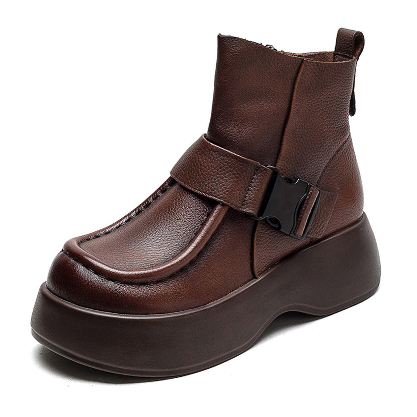 Women's Ankle Thick Bottom Top Layer Cowhide Boots