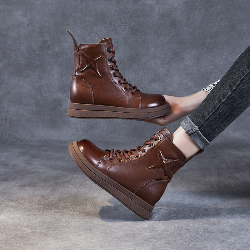 Women's Genuine Single Height Increasing Insole Round Boots