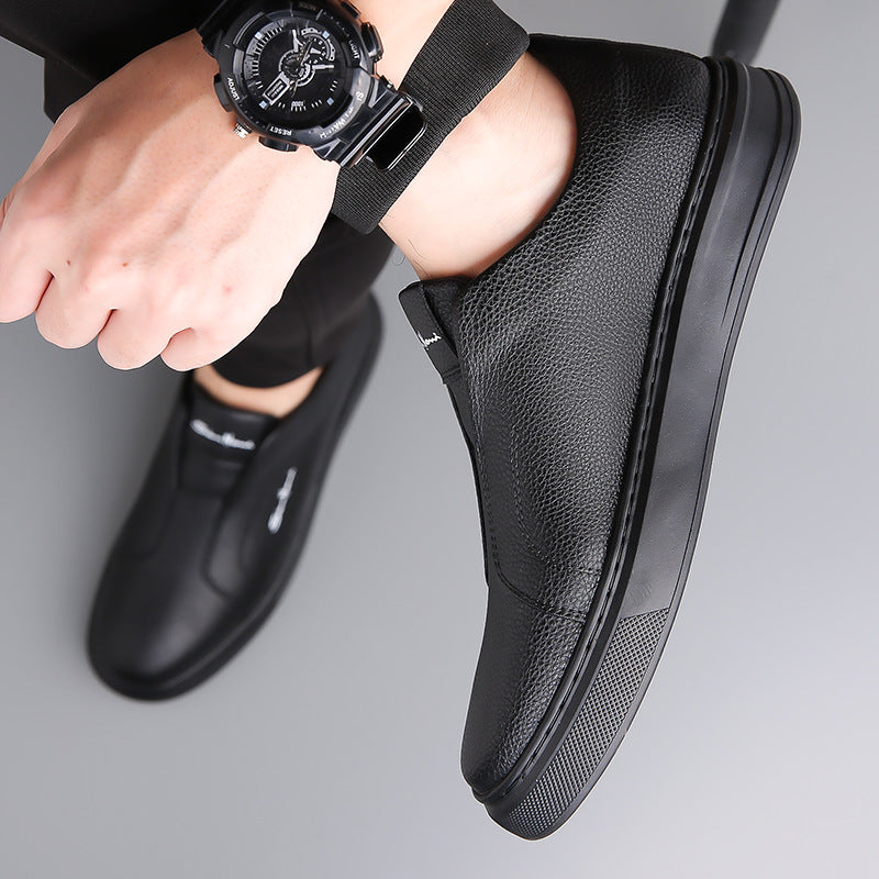 Men's Breathable Korean Style Flat Soft Bottom Leather Shoes