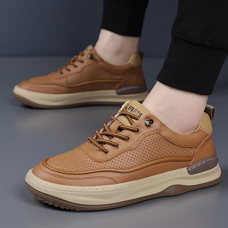 Men's Cowhide Genuine Head Tilt Hollow Breathable Casual Shoes