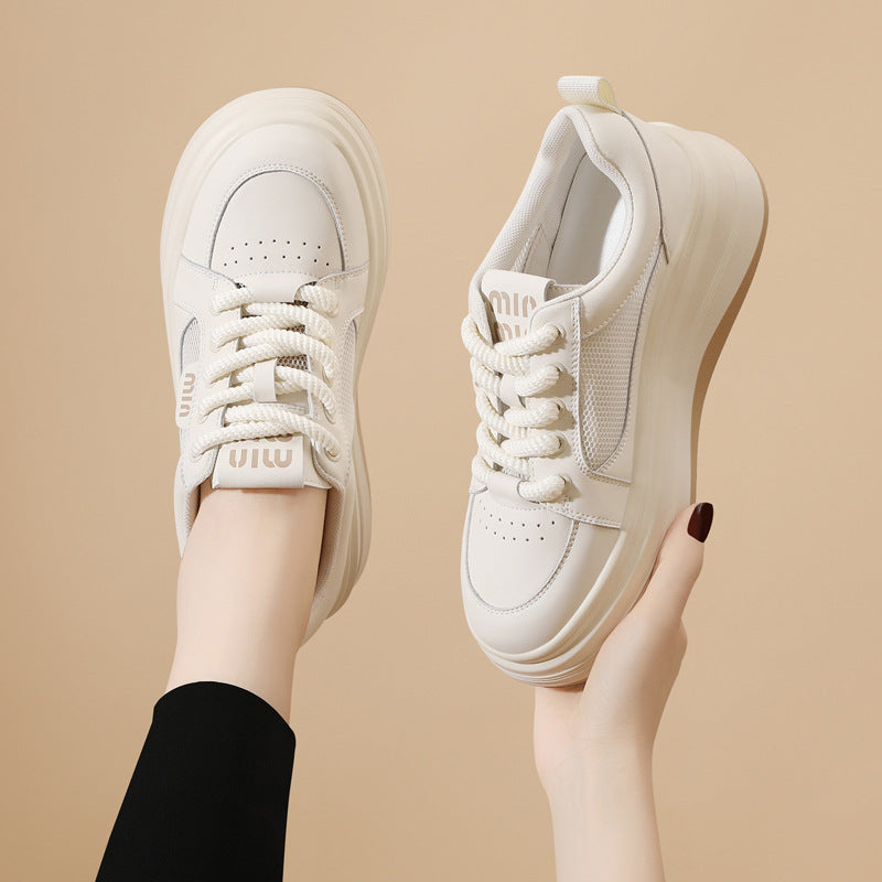 Women's White Dad Flat Platform Sports Sneakers