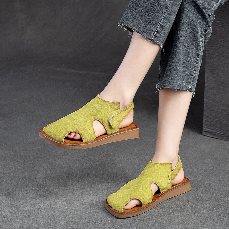 Women's & Men's Toe Hollow Breathable Velcro Flat Bottom Men's Shoes
