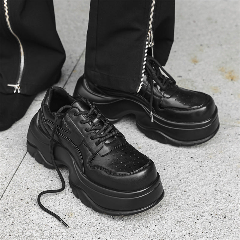 Height Increasing Big Head Derby Black Leather Shoes
