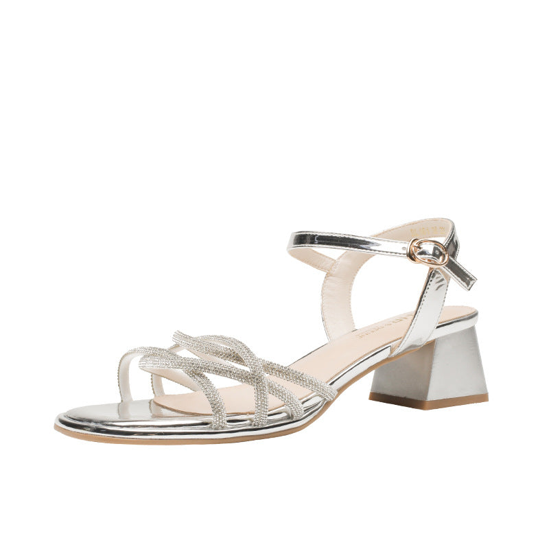 Women's Rhinestone Summer Chunky Outer Wear Fairy Heels