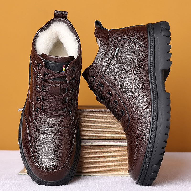 Men's Warm With Veet Thick Cotton Genuine Wool Boots