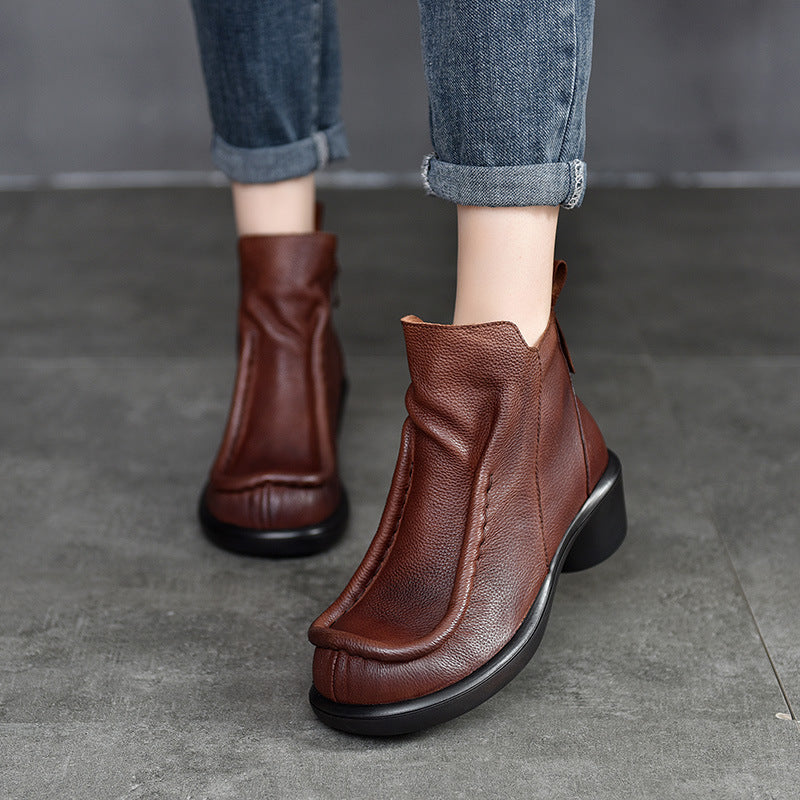 Women's Promotion Price Ladies Genuine Retro Chunky Leather Shoes