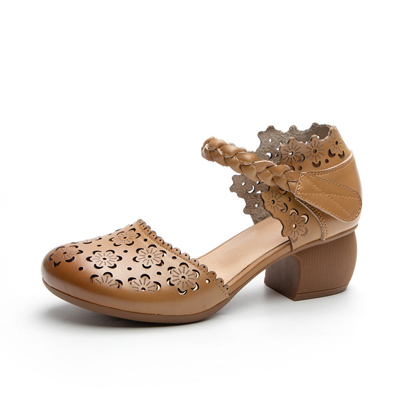 Women's Mid Top Layer Cowhide Hollowed Polished Heels